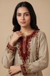 Olive Crepe Readymade Suit Sharara With Georgette Dupatta