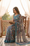 Mint Green Georgette Saree With Unstitched Blouse