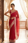 Maroon Chiffon Saree With Unstitched Blouse