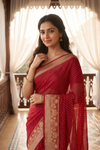Maroon Chiffon Saree With Unstitched Blouse