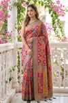 Rani Banarasi Silk Saree With Unstitched Blouse