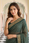 Bottle Green Chinon Saree With Unstitched Blouse