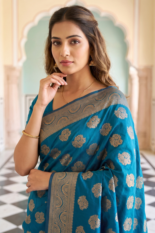 Peacock Banarasi Silk Saree With Unstitched Blouse