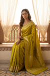 Pista Banarasi Silk Saree With Unstitched Blouse