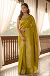 Pista Banarasi Silk Saree With Unstitched Blouse