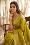 Pista Banarasi Silk Saree With Unstitched Blouse