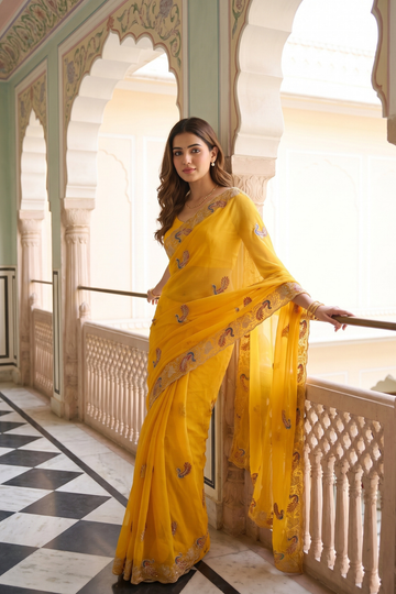 Mango Gold Shimmer Saree With Unstitched Blouse