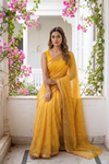Mustard Chiffon Saree With Unstitched Blouse