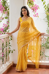 Mustard Chiffon Saree With Unstitched Blouse