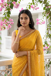Mustard Chiffon Saree With Unstitched Blouse