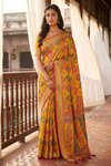 Mango Gold Banarasi Silk Saree With Unstitched Blouse