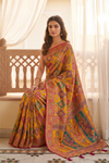 Mango Gold Banarasi Silk Saree With Unstitched Blouse