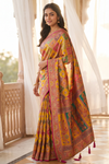 Mango Gold Banarasi Silk Saree With Unstitched Blouse