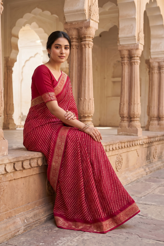 Rani Chinon Saree With Unstitched Blouse