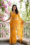 Mustard Chiffon Saree With Unstitched Blouse