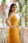Mustard Chiffon Saree With Unstitched Blouse