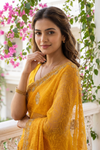 Mustard Chiffon Saree With Unstitched Blouse