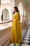 Mango Gold Chinon Saree With Unstitched Blouse