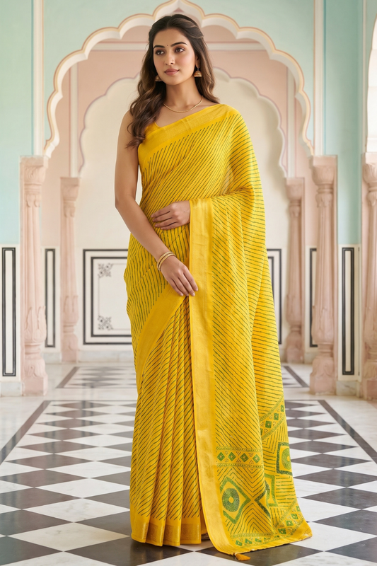 Mango Gold Chinon Saree With Unstitched Blouse