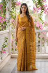 Mustard Soft Twill Saree With Unstitched Blouse