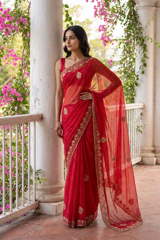 Rani Chiffon Saree With Unstitched Blouse