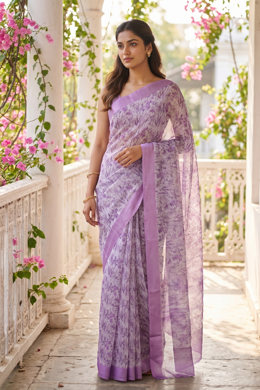 Mauve Georgette Saree With Unstitched Blouse