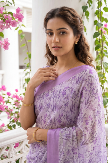 Mauve Georgette Saree With Unstitched Blouse