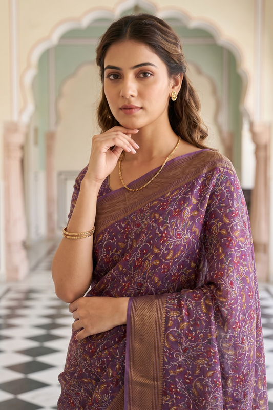 Mauve Soft Twill Saree With Unstitched Blouse