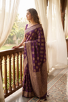 Garnet Banarasi Silk Saree With Unstitched Blouse