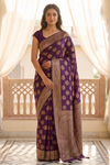 Garnet Banarasi Silk Saree With Unstitched Blouse