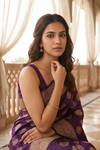 Garnet Banarasi Silk Saree With Unstitched Blouse