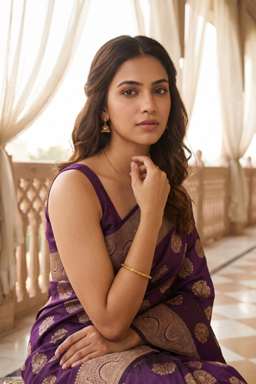 Garnet Banarasi Silk Saree With Unstitched Blouse