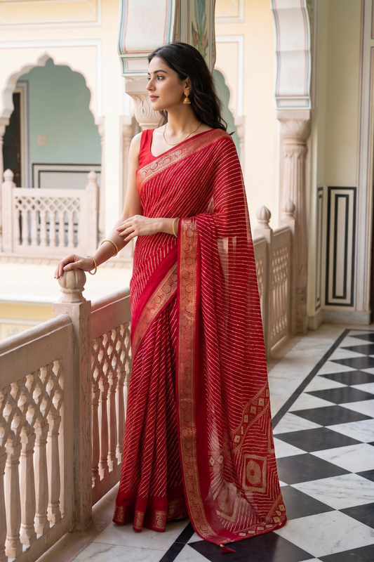 Rani Chiffon Saree With Unstitched Blouse