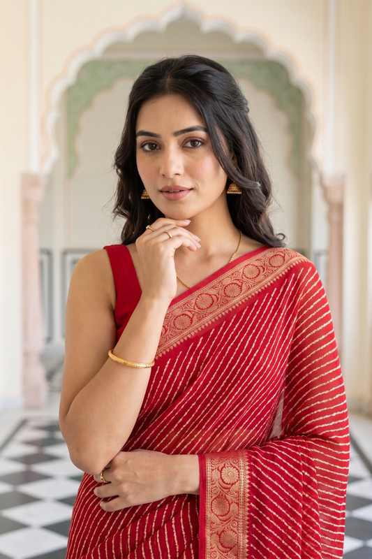 Rani Chiffon Saree With Unstitched Blouse