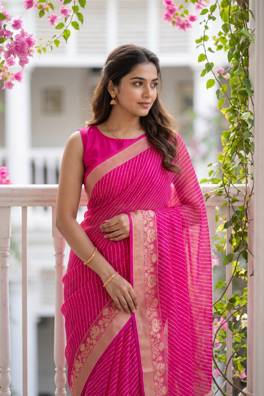 Maroon Chinon Saree With Unstitched Blouse