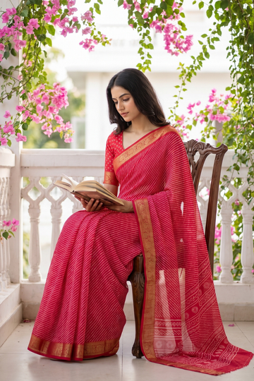 Coral Soft Twill Saree With Unstitched Blouse