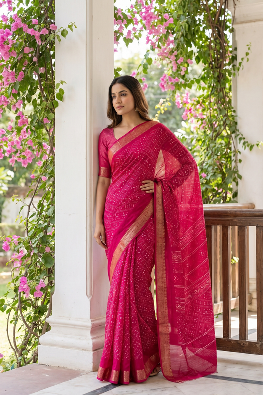 Rani Soft Twill Saree With Unstitched Blouse