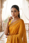 Mustard Soft Twill Saree With Unstitched Blouse