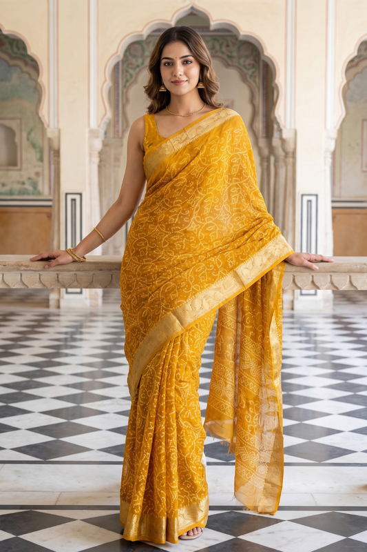 Mustard Soft Twill Saree With Unstitched Blouse