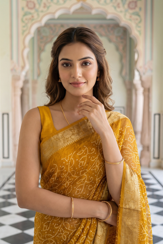 Mustard Soft Twill Saree With Unstitched Blouse