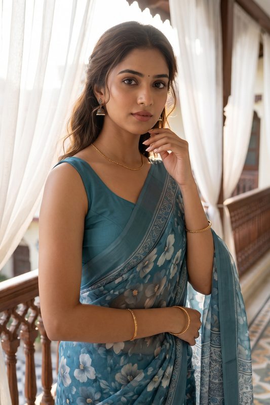 Grey Georgette Saree With Unstitched Blouse