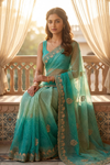 Rama Chiffon Saree With Unstitched Blouse