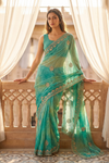 Rama Chiffon Saree With Unstitched Blouse