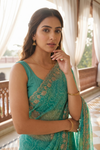 Rama Chiffon Saree With Unstitched Blouse