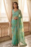 Rama Chiffon Saree With Unstitched Blouse