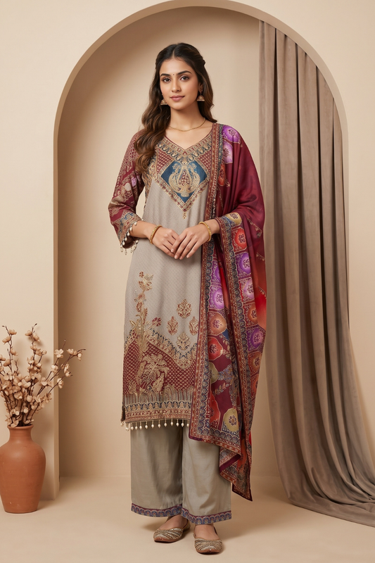 Mouse Cotton Readymade Suit With Cotton Dupatta