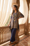 Midnight Blue Cotton Readymade Suit With Plazzo