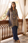 Midnight Blue Cotton Readymade Suit With Plazzo