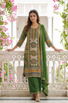 Mehndi Crepe Readymade Suit Set With Crepe Dupatta