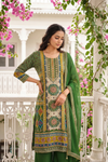 Mehndi Crepe Readymade Suit Set With Crepe Dupatta